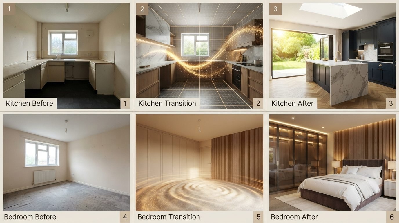 Stages of a home renovation project by NKN Home Creations